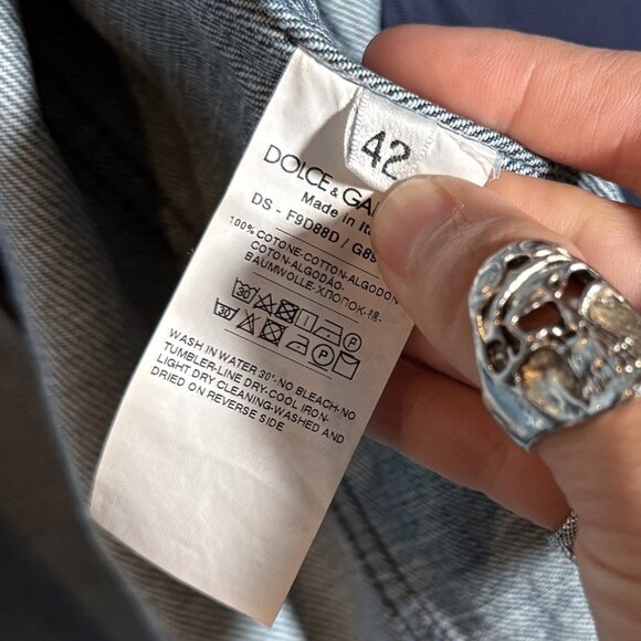 Dolce & Gabbana Blue Denim Patchwork Laced-up Shirt Jacket - Picture 12 of 13